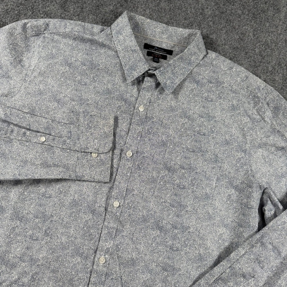 Marc Anthony Button Down Mens XXL Blue Stretch Slim Fit Abstract Scribble Print